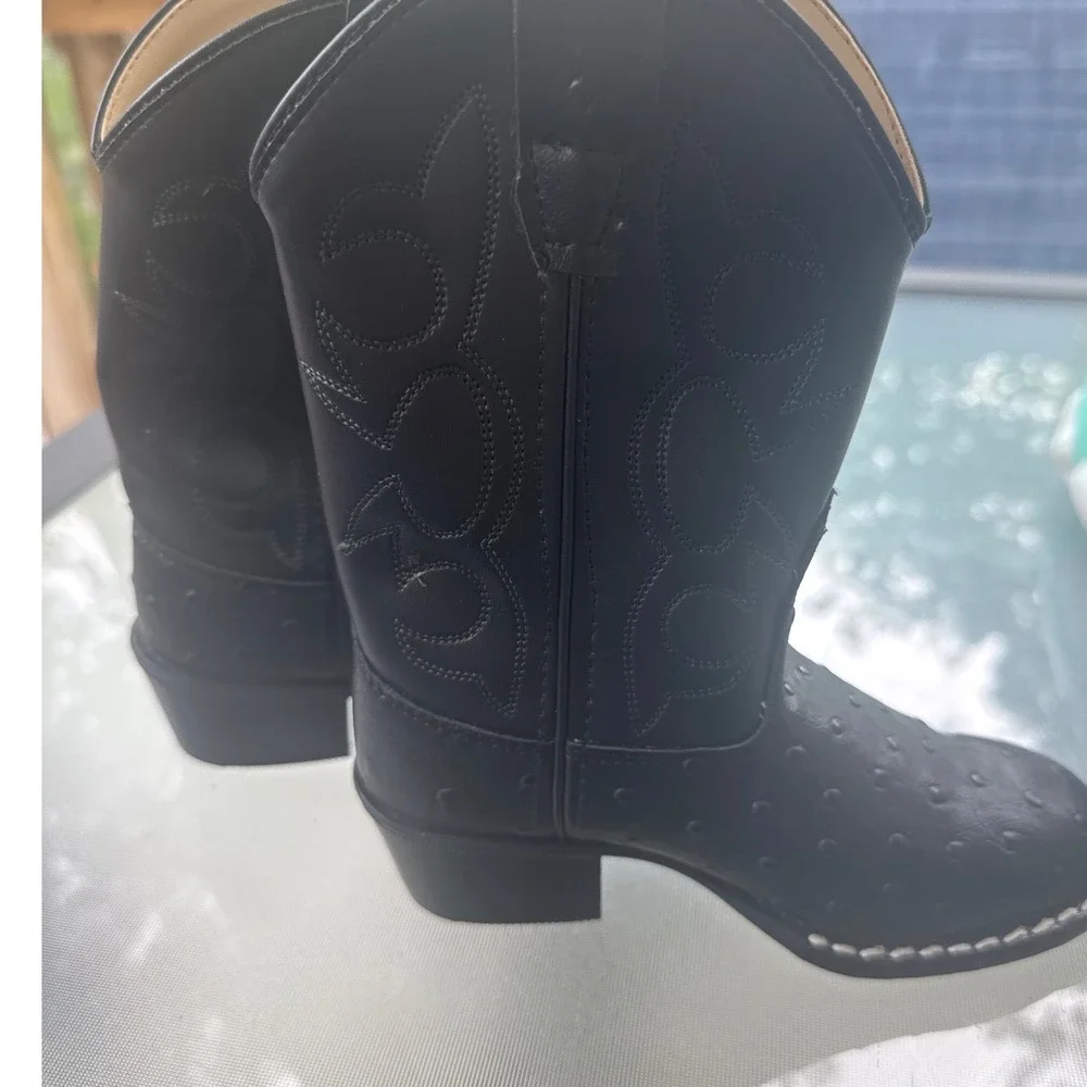 Old West Cowboy Boots Kids 9.5 Black Ostrich Print Western OR9110